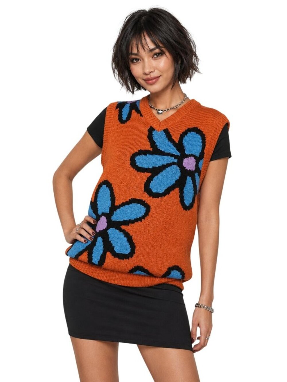 NWT Dolls Kill X Obey Ginger Ipsum Oversized Floral Knit Vest Orange Blue XS